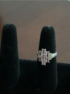 Silver Ring with Amethyst Rectangular Gemstones